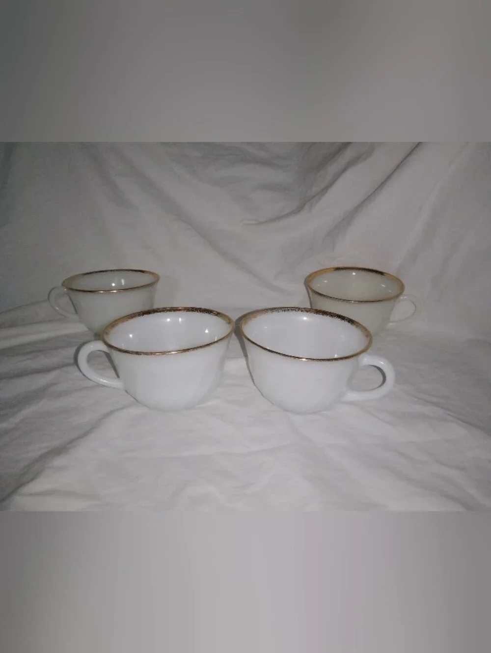 Vintage Fire King White Glass Swirl Teacups Set of 4 MCM